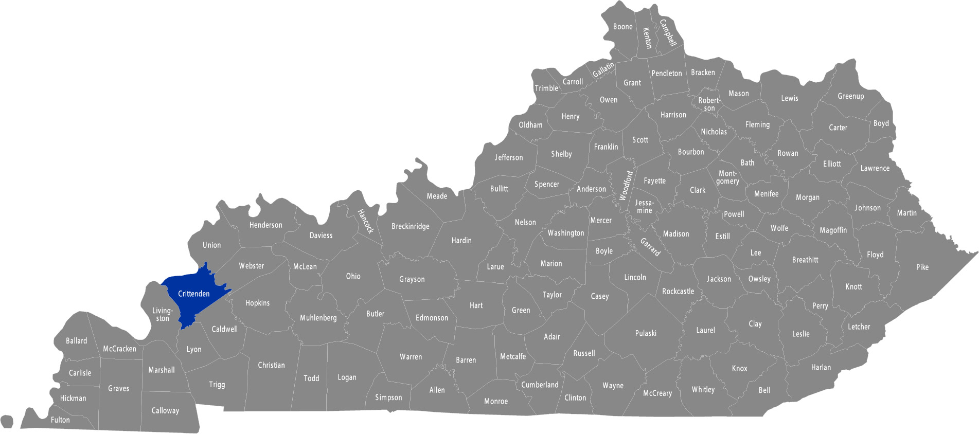 State of Kentucky map with Crittenden County highlighted